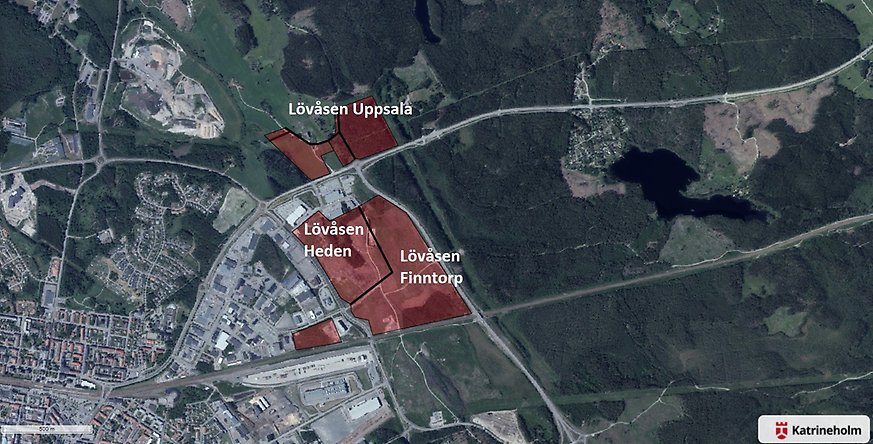 Karta över tre utvecklingsområden i Katrineholm